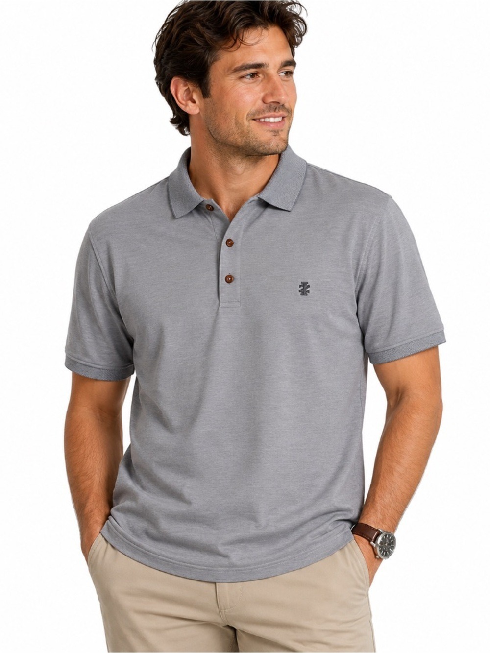 IZOD Mens Performance Three Button Polo Shirt Size XL Grey Short Sleeve